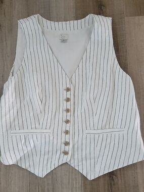 a new day Cream Sleeveless Vest with Black Pinstripes